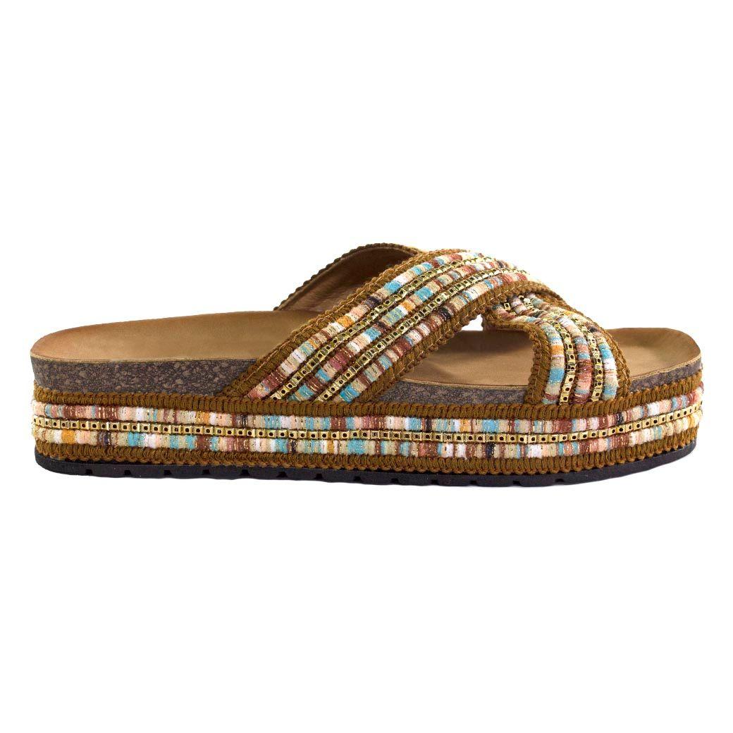 Sandalia Baja Cruzada Lurex Camel-1