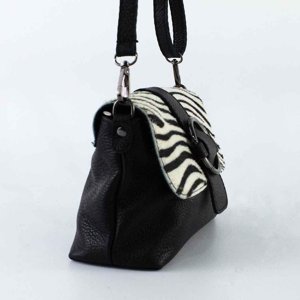 Cartera de Cuero Hebilla 672 Mujer Cebra Blanco Mailea-3