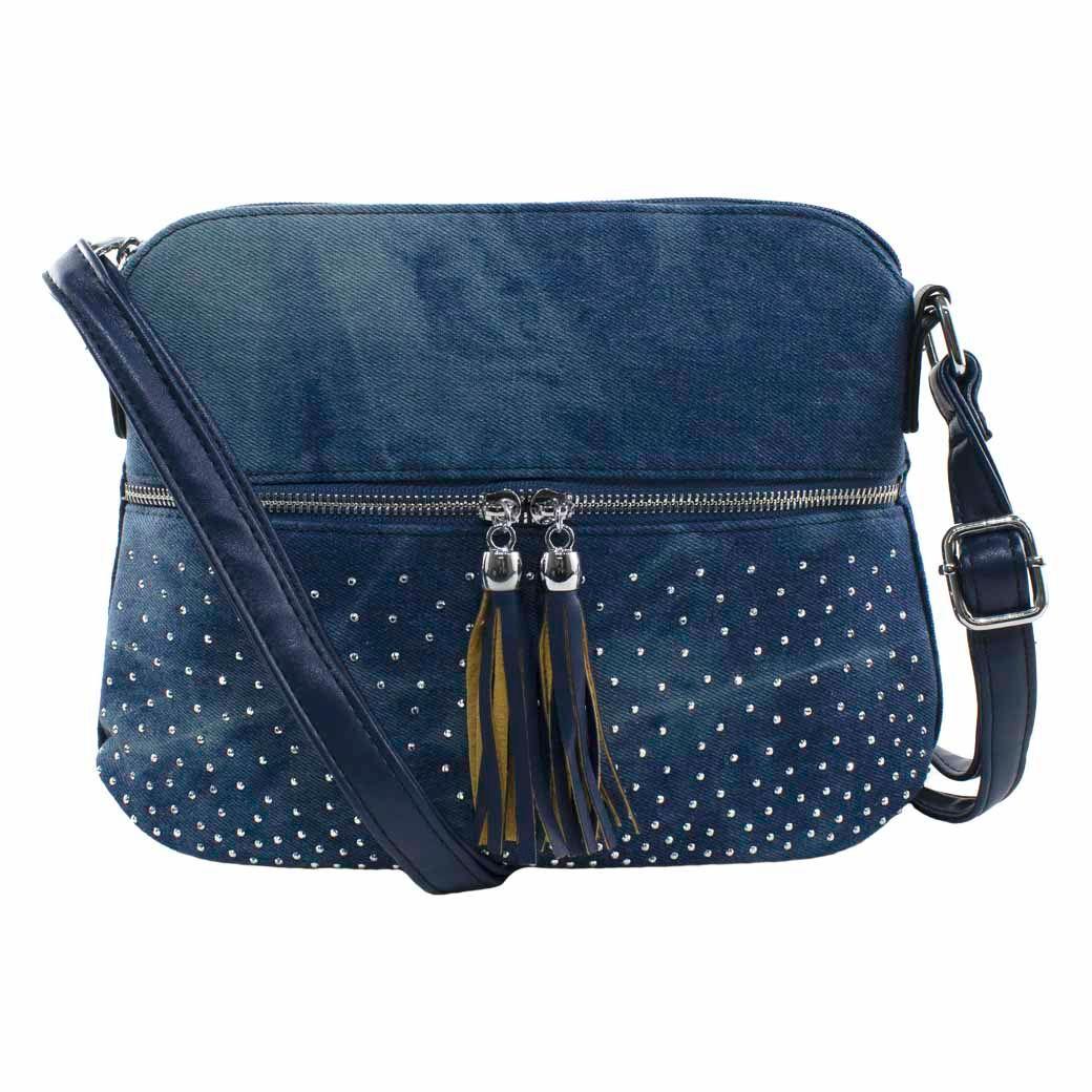 Bandolera Jeans Strass Azul Claro-0