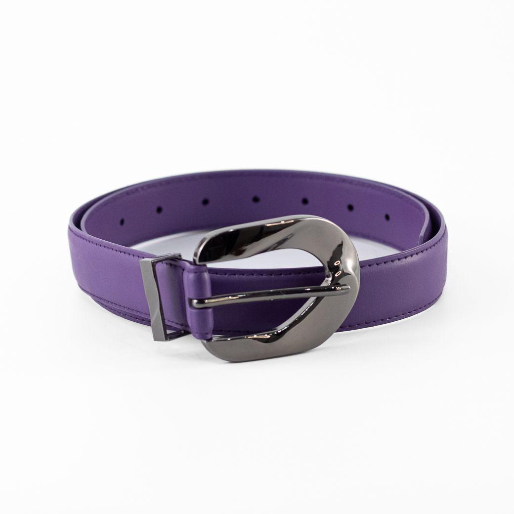 Cinturón Cuero Delgado Hebilla Metal Mujer Morado Mailea-0