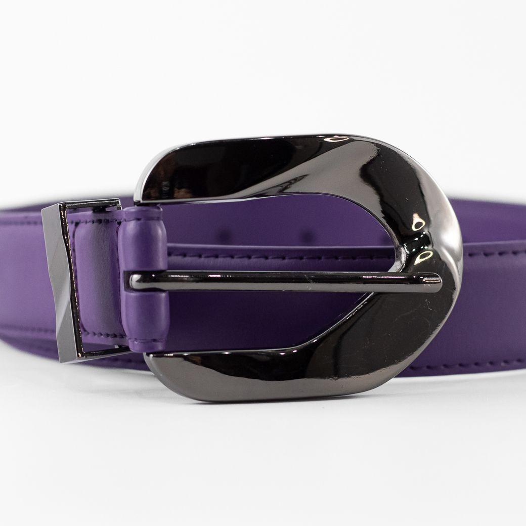 Cinturón Cuero Delgado Hebilla Metal Mujer Morado Mailea-1