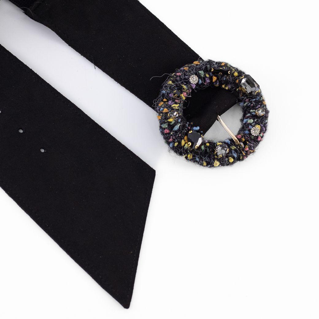 Cinturón Elastico Gamuza Hebilla Tela Mujer Negro Mailea-1