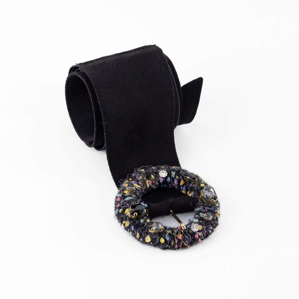 Cinturón Elastico Gamuza Hebilla Tela Mujer Negro Mailea-2