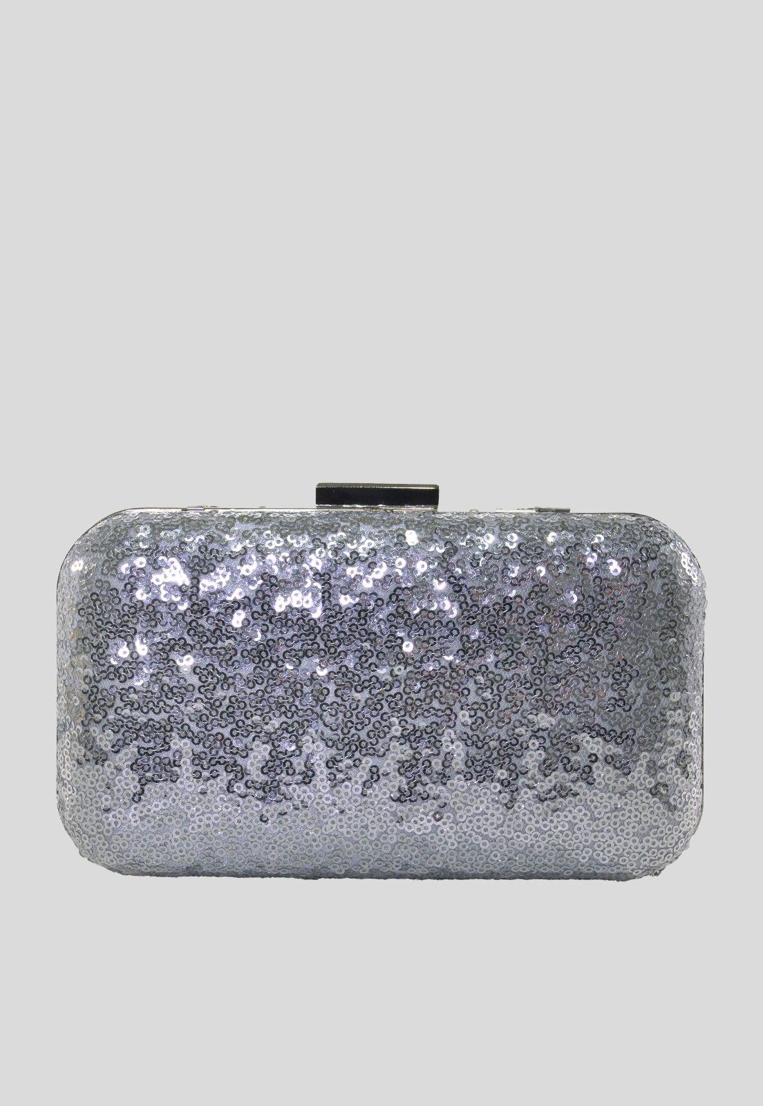 Cartera noche mediana rigida brillo Plata-2