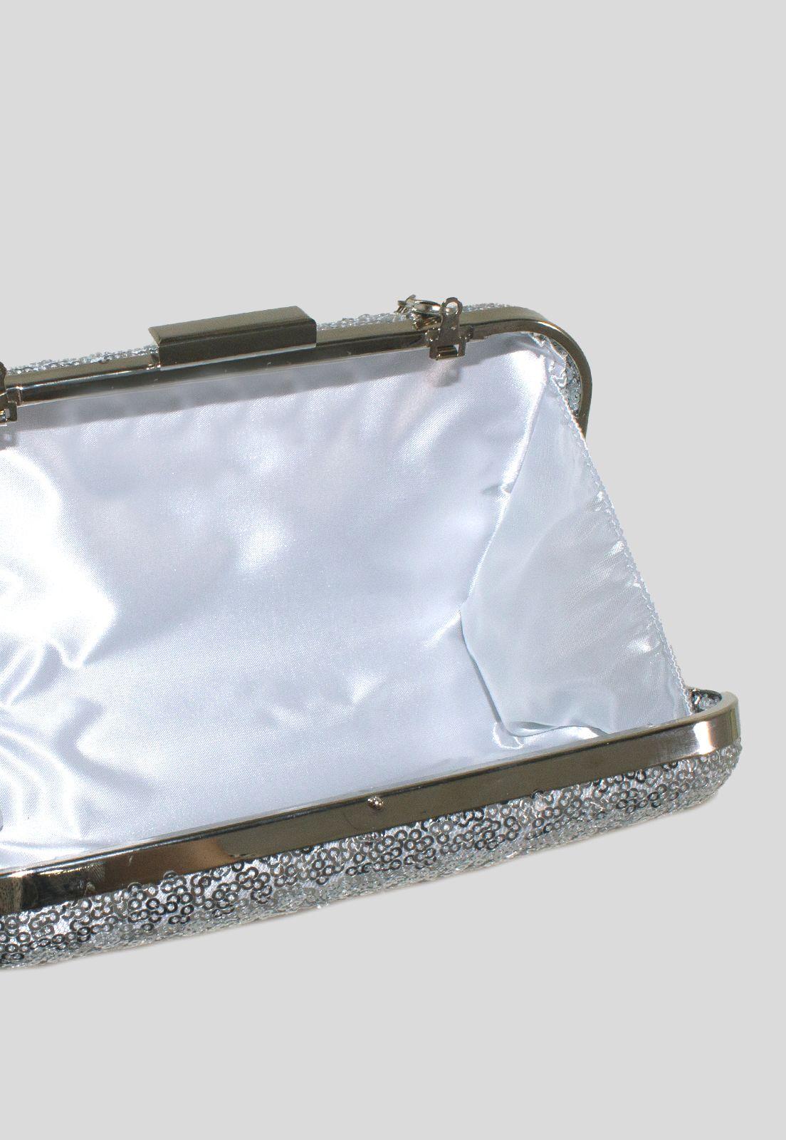 Cartera noche mediana rigida brillo Plata-3