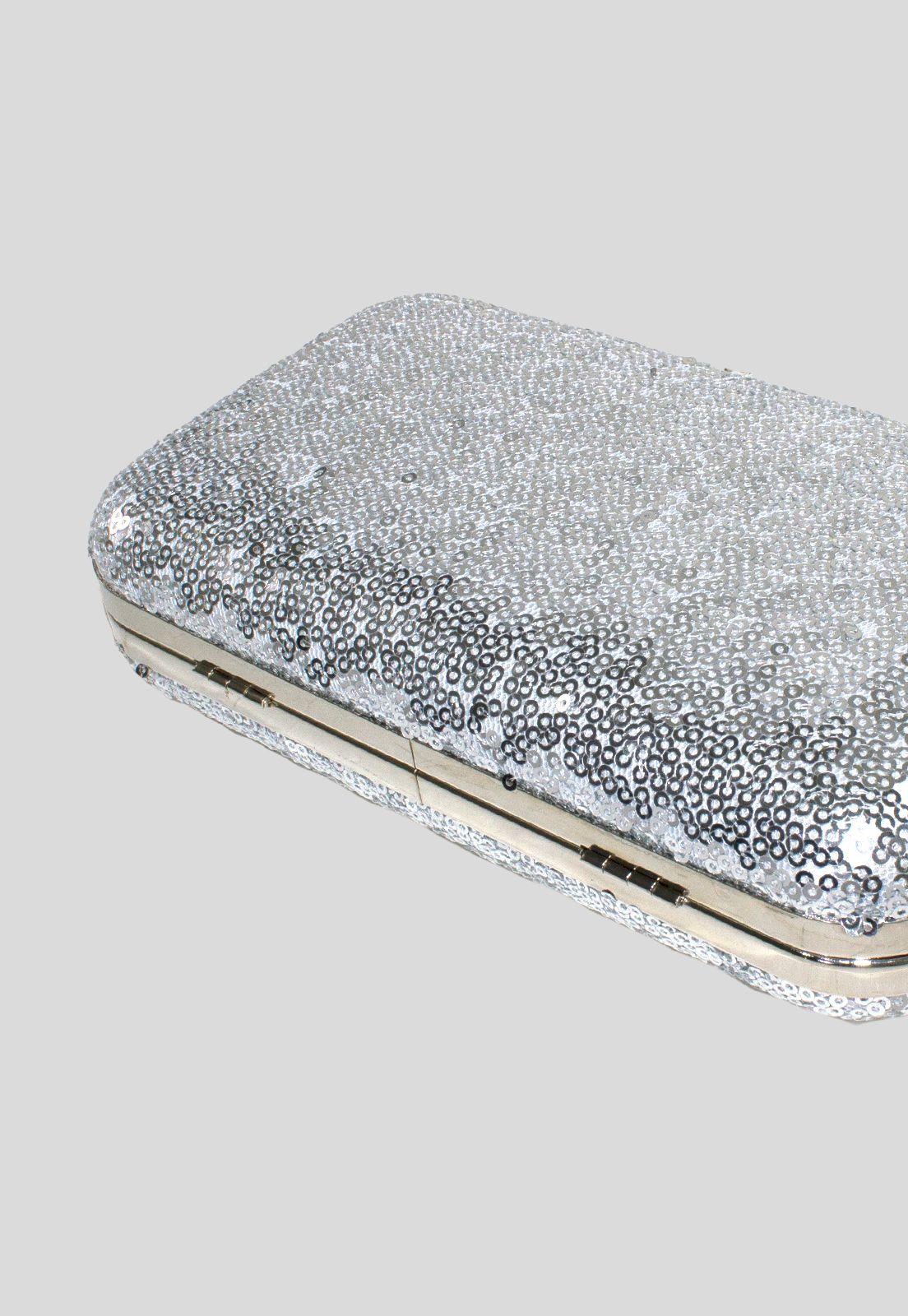 Cartera noche mediana rigida brillo Plata-4