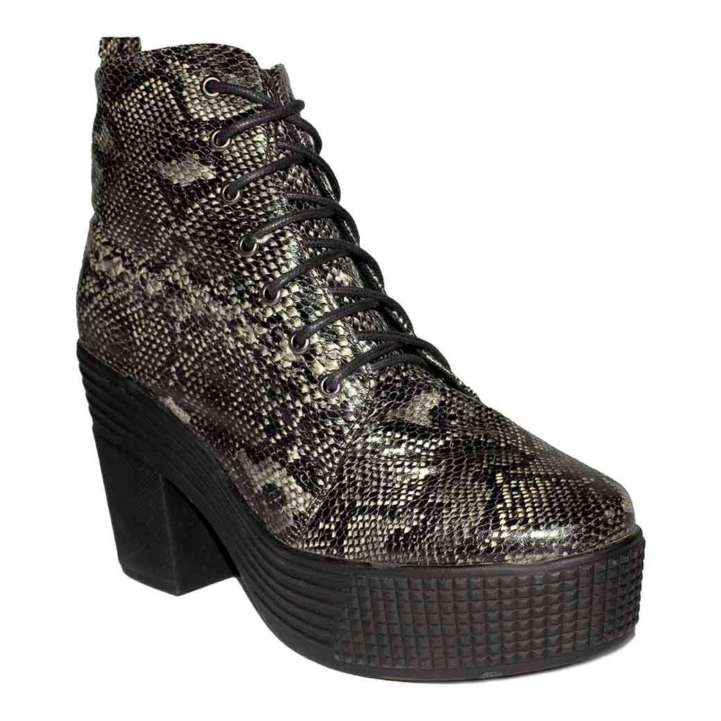 Botin Mujer Cordon Print Piton Negro-0