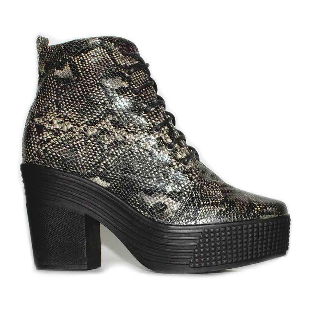 Botin Mujer Cordon Print Piton Negro-1