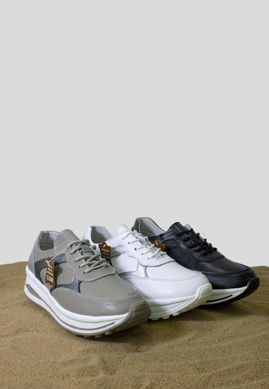 Zapatilla Cuero Aplicación Metalizada Gris-4