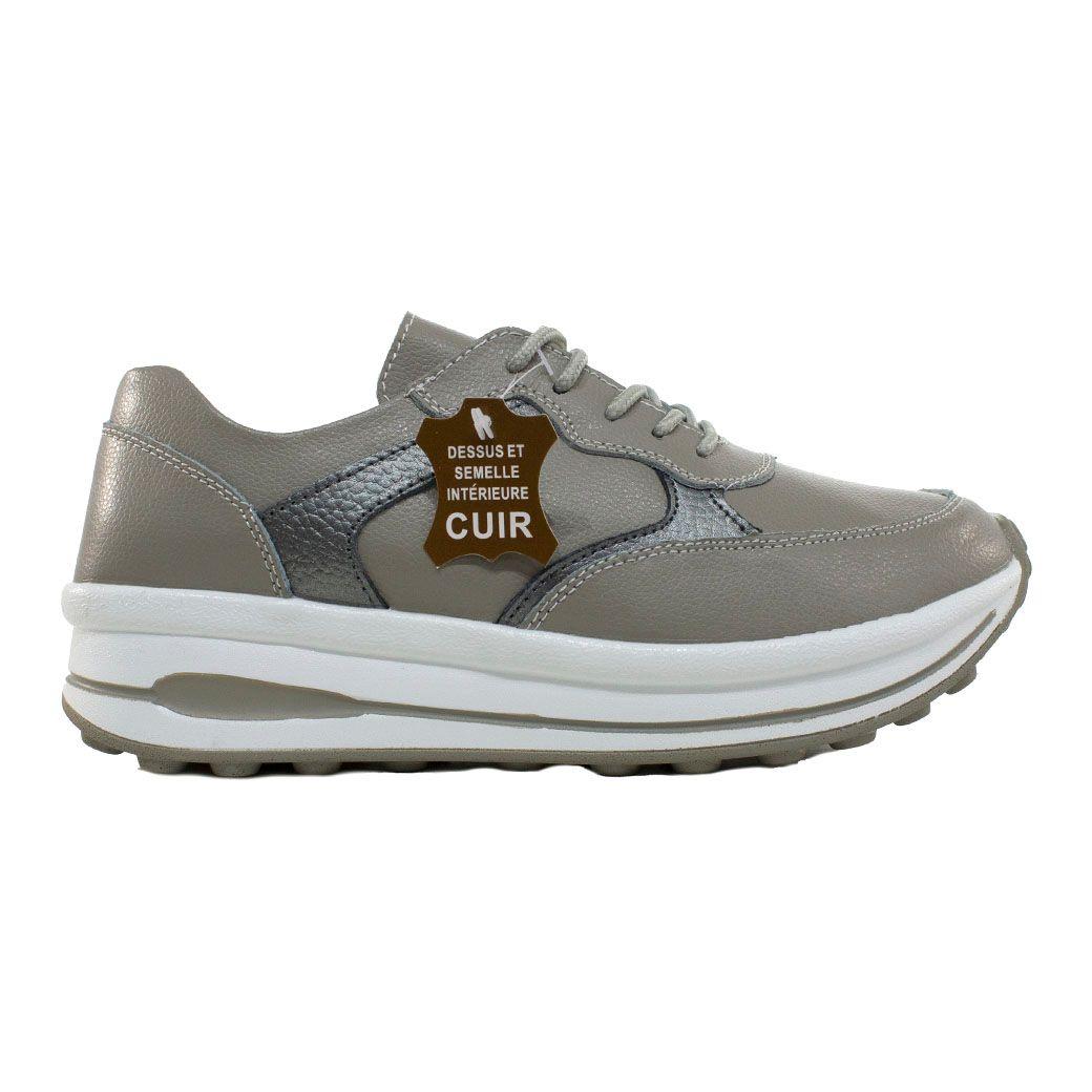 Zapatilla Cuero C/Aplicación Metalizada Gris-1