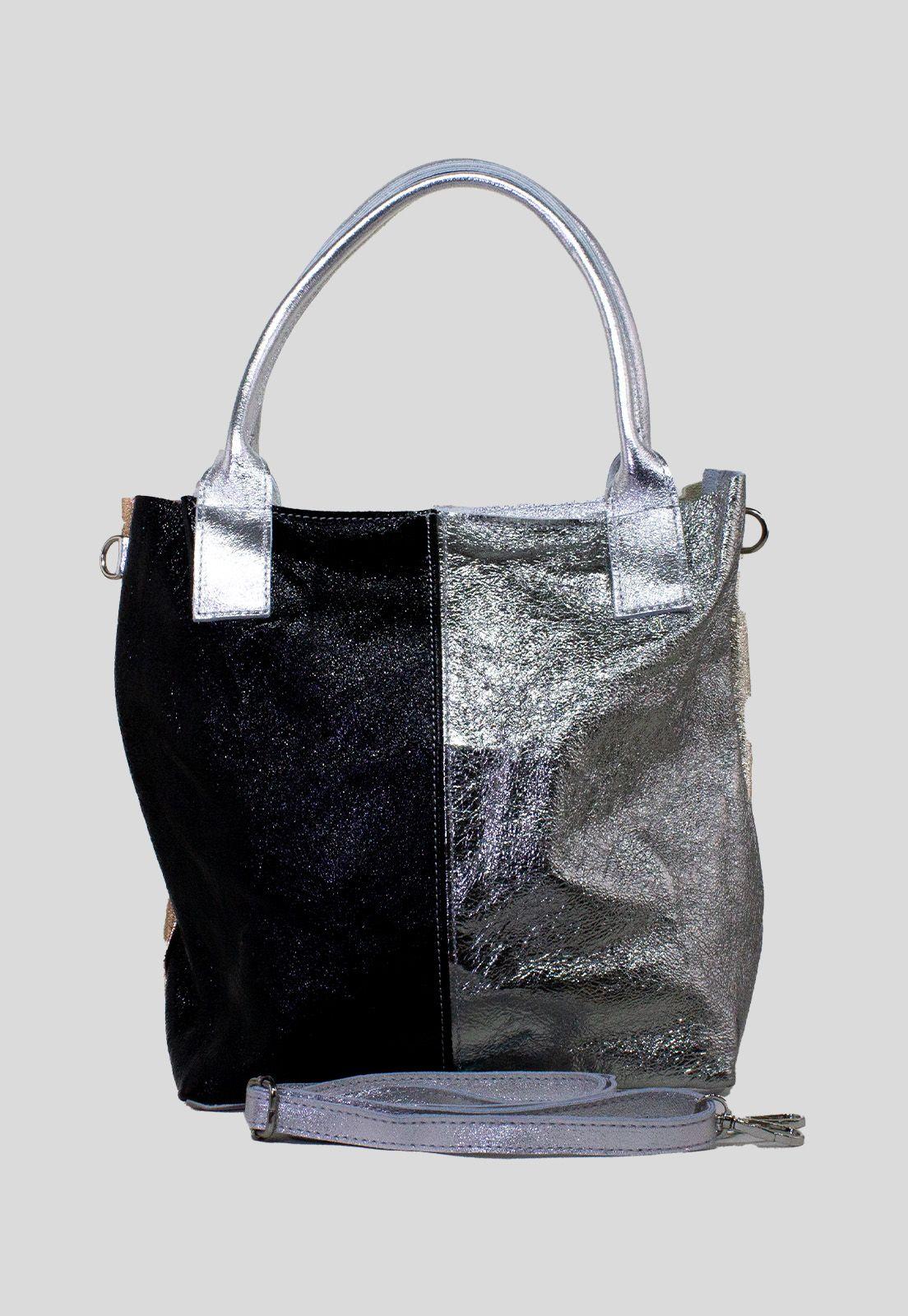Cartera cuero 4 brillo Plata-1