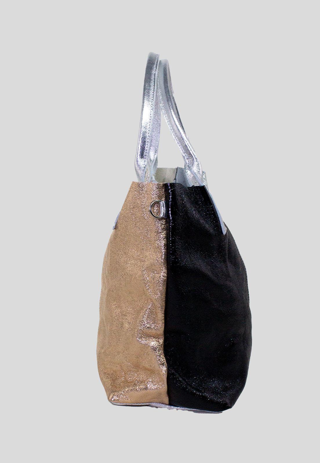 Cartera cuero 4 brillo Plata-2