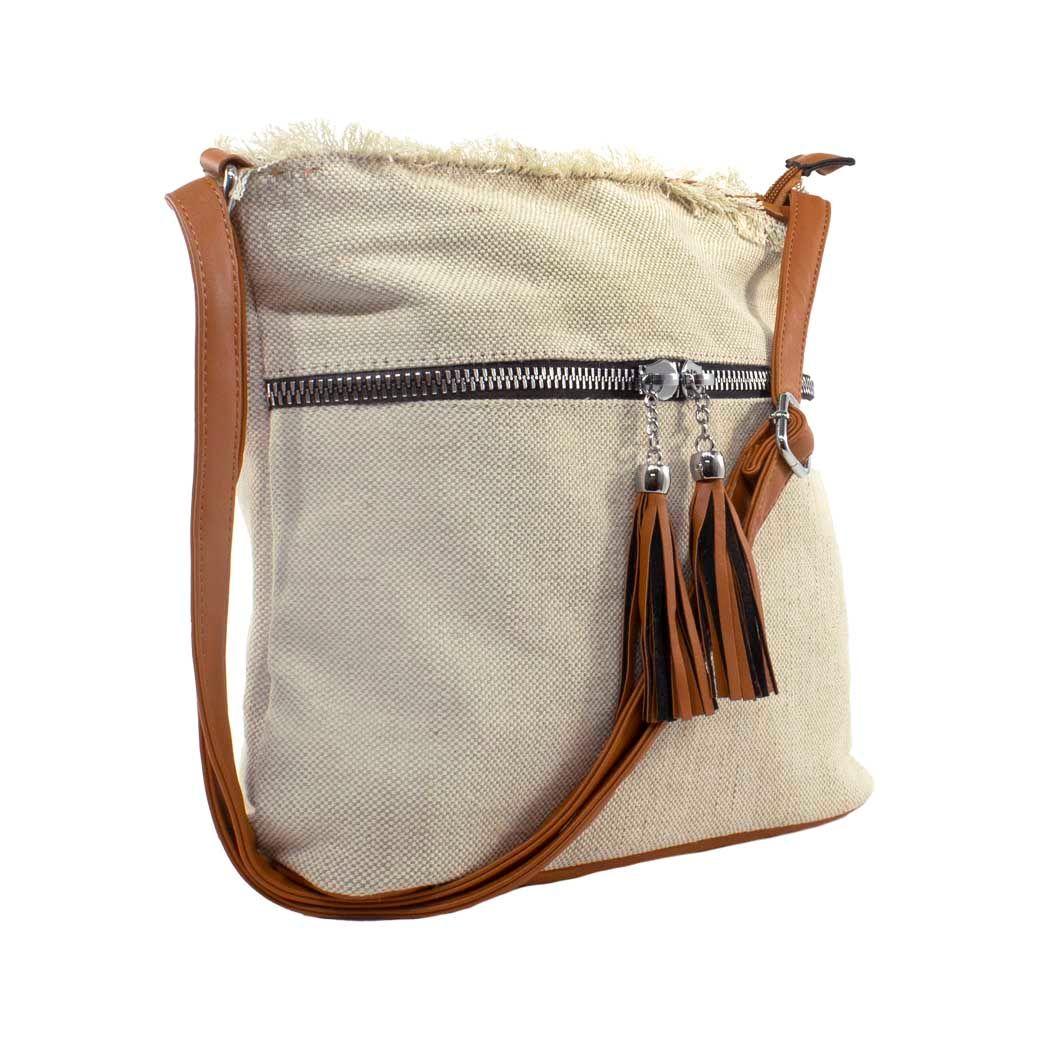 Bandolera Lona C/2 Cierres Beige-1