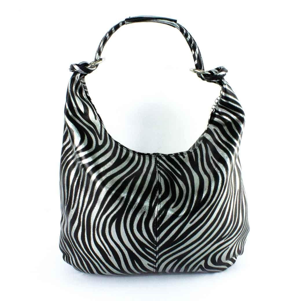 Cartera de Cuero Brillo 761 Mujer Cebra Plateado Mailea-2