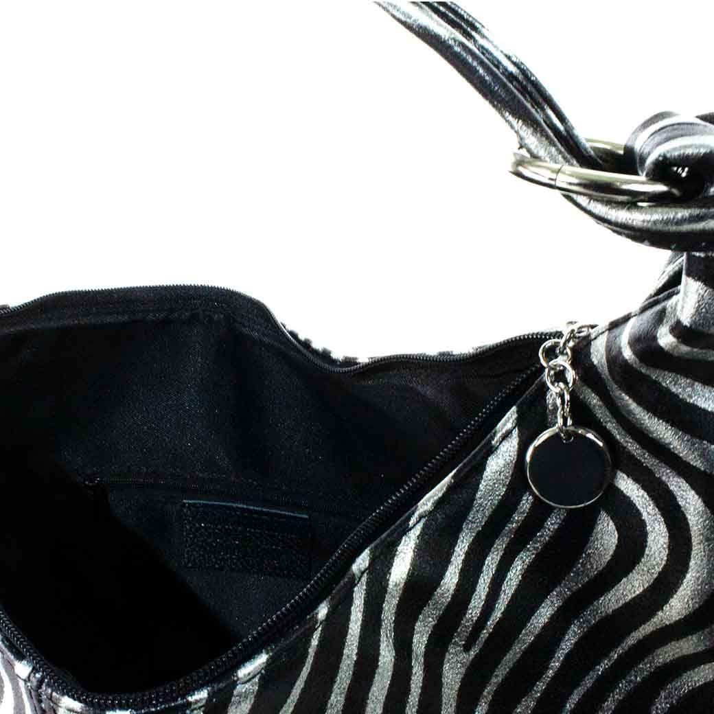 Cartera de Cuero Brillo 761 Mujer Cebra Plateado Mailea-3