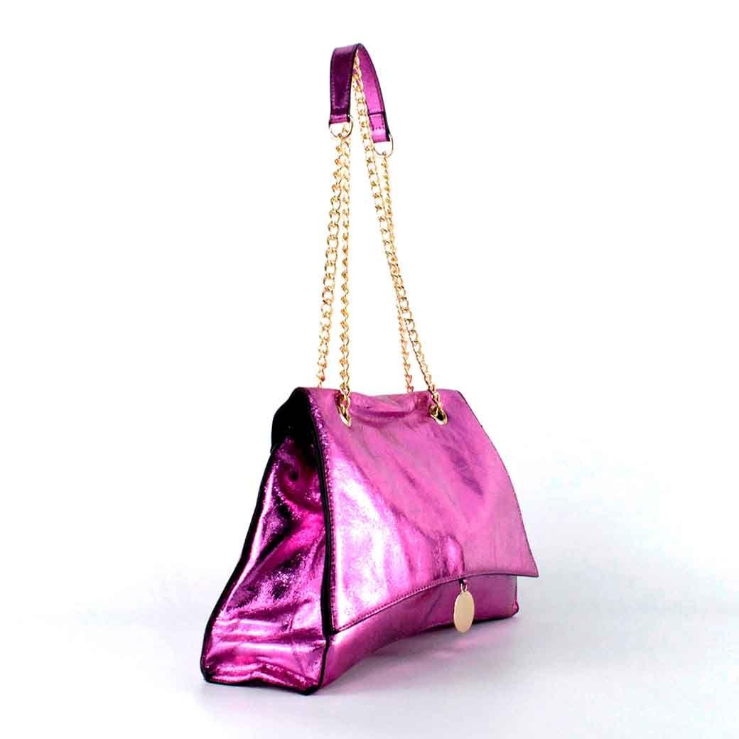 Cartera Ecocuero Metalizado 584 Mujer Fucsia Mailea-1