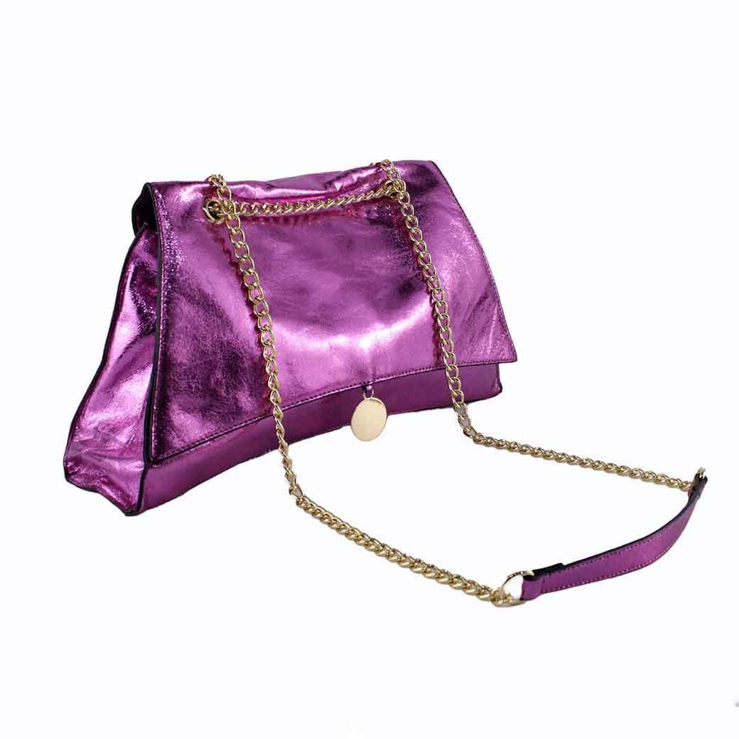 Cartera Ecocuero Metalizado 584 Mujer Fucsia Mailea-4