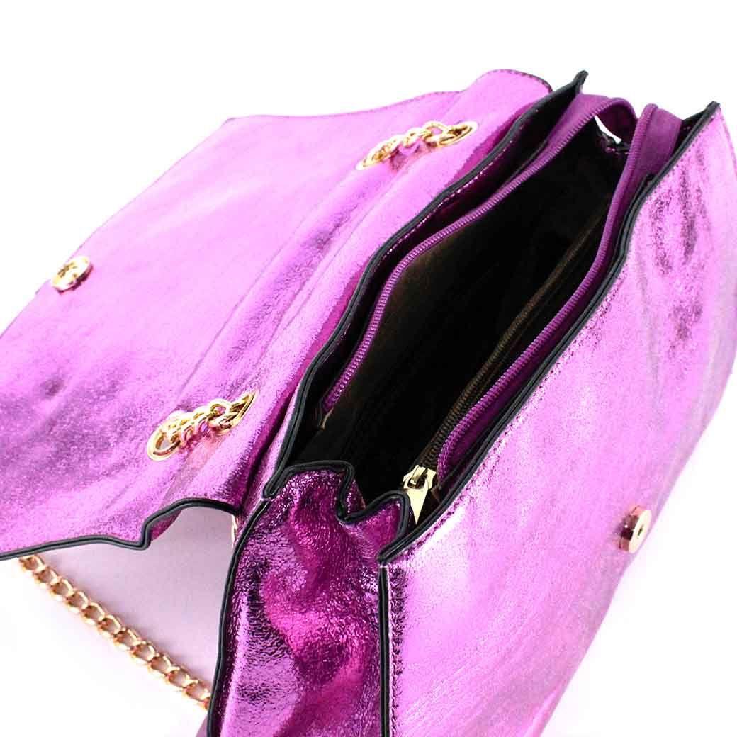 Cartera Ecocuero Metalizado 584 Mujer Fucsia Mailea-6
