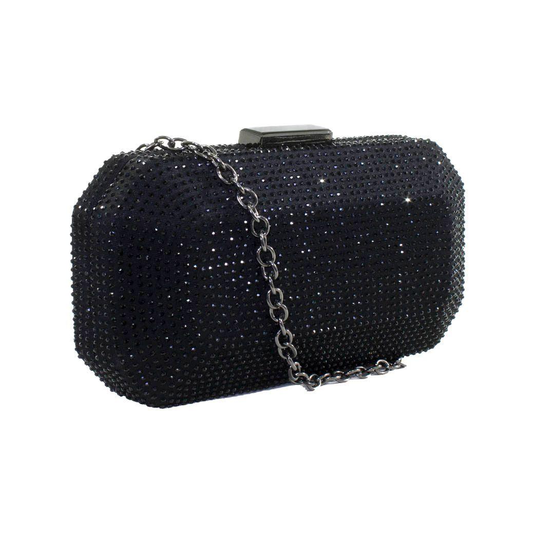 Cartera noche mediana rigida full strass Negro-1