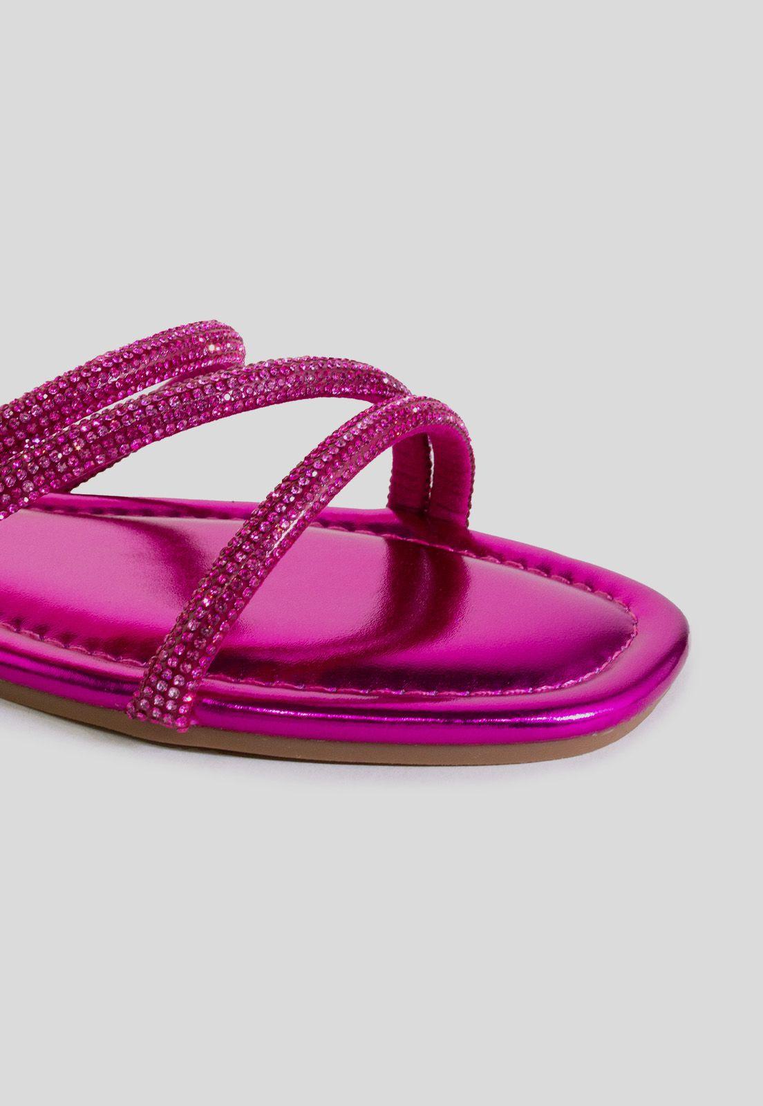 Sandalia baja 3 tiras strass Fucsia-2