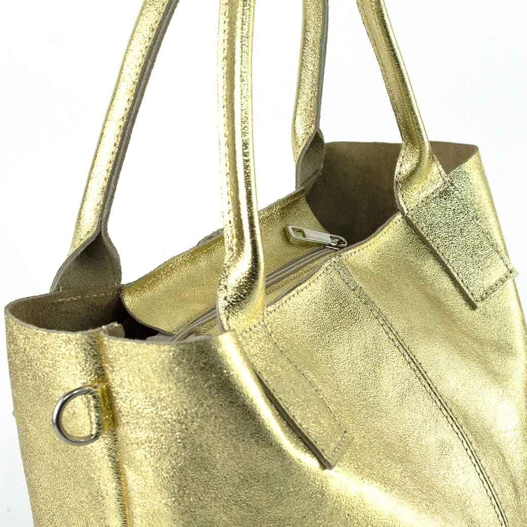 Cartera de Cuero Metalizado 742 Mujer Dorado Mailea-6