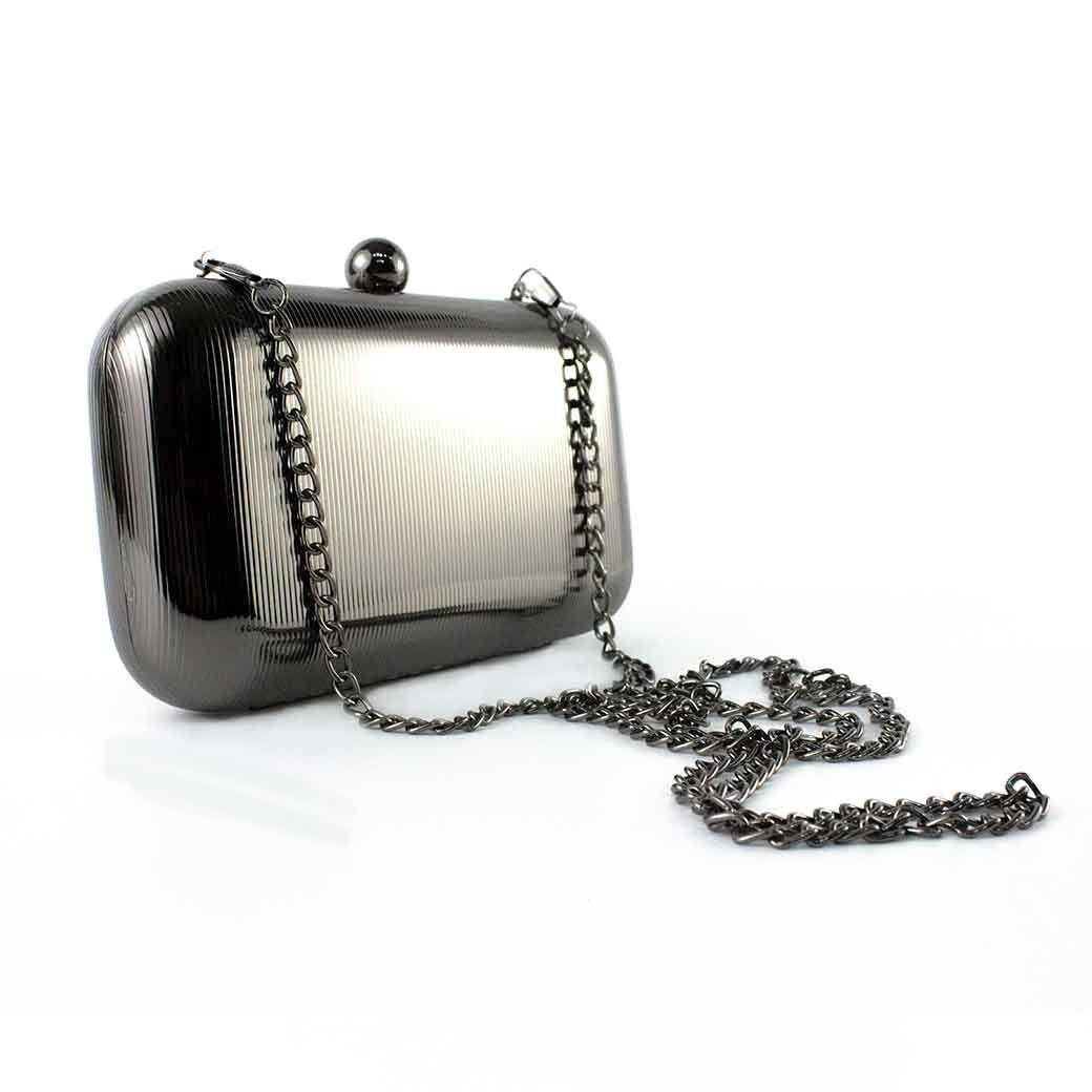 Cartera Metalizada de Noche Rigida 867 Mujer Negro Mailea-3