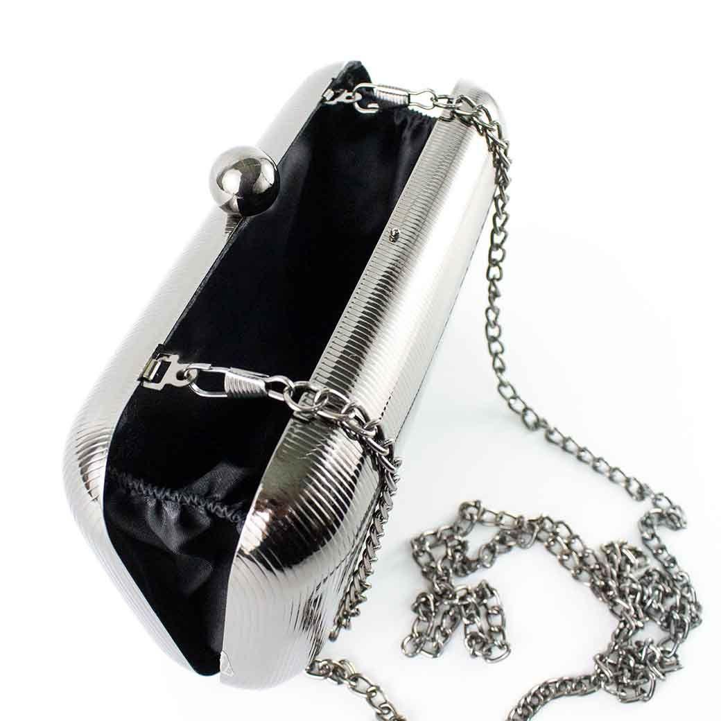 Cartera Metalizada de Noche Rigida 867 Mujer Negro Mailea-4