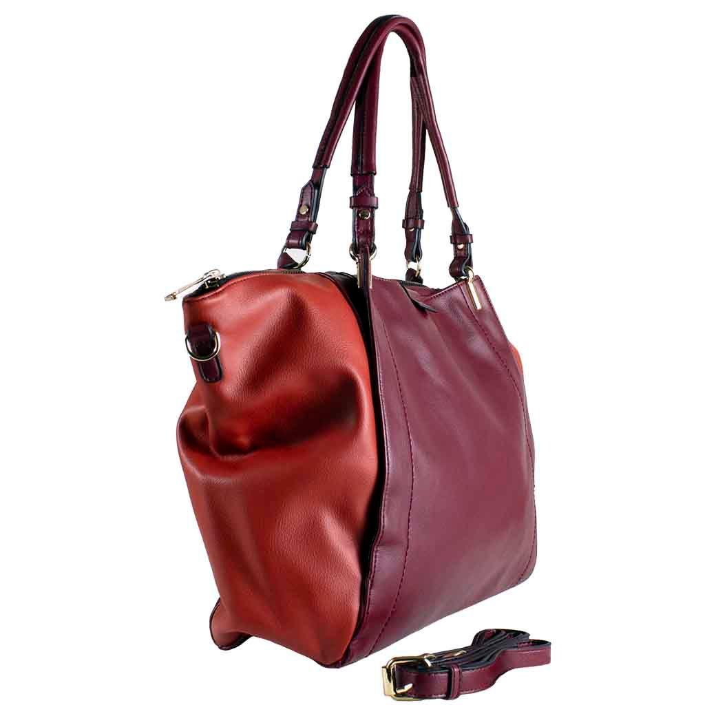 Cartera Trapecio Bimaterial Burdeo-1