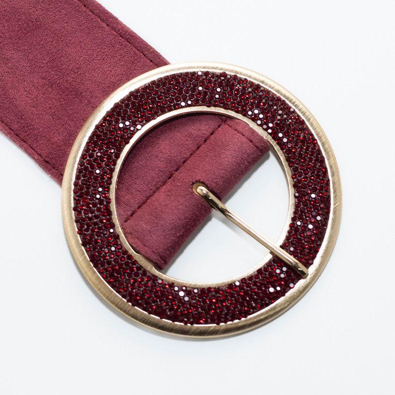 Cinturón Elástico con Hebilla y Mini Strass Burdeo-2