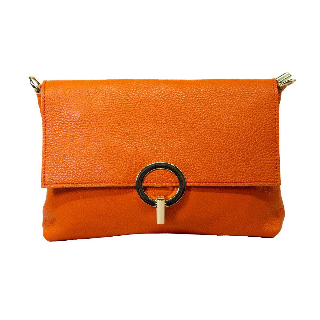 Cartera cuero cerrojo redondo Naranjo-0