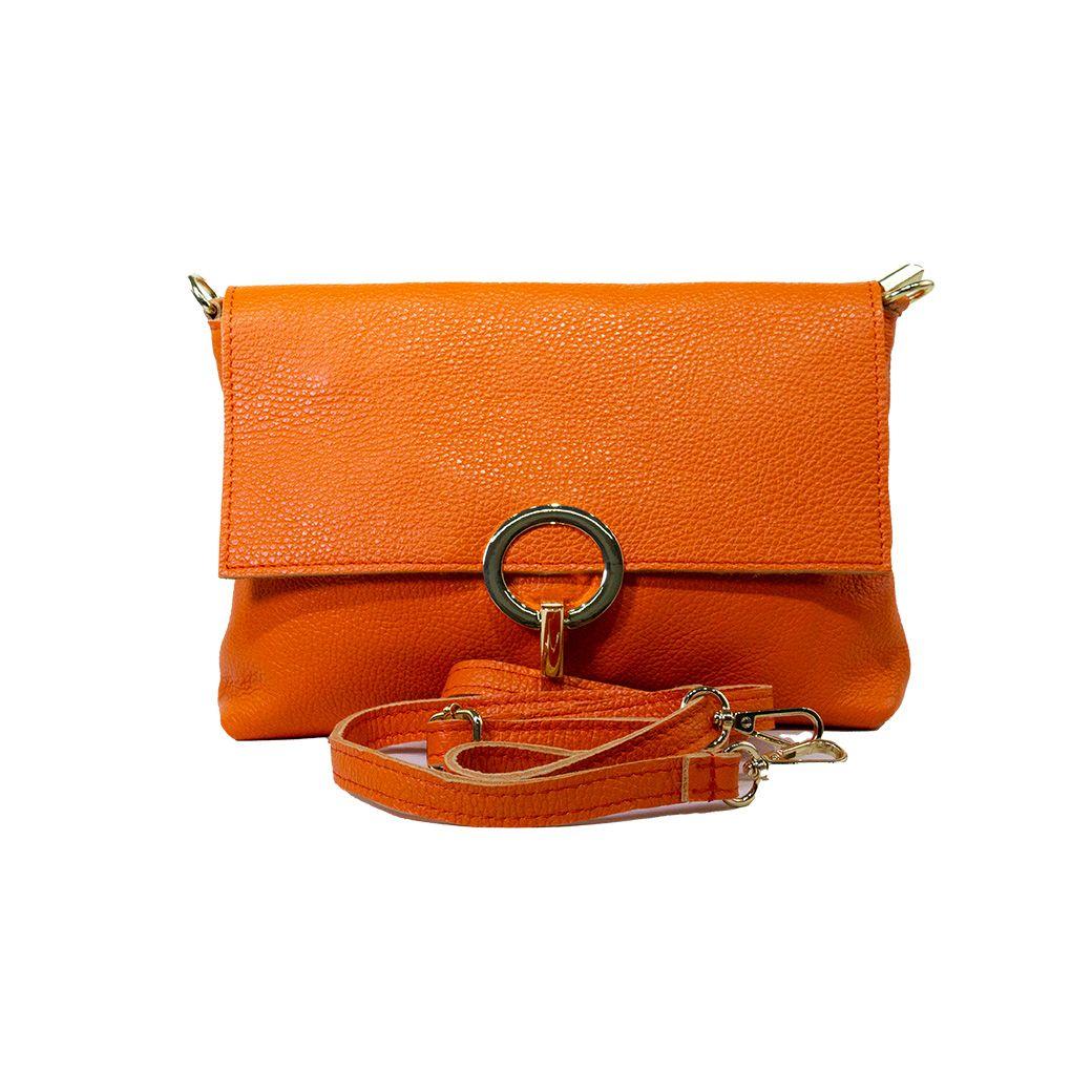 Cartera cuero cerrojo redondo Naranjo-1