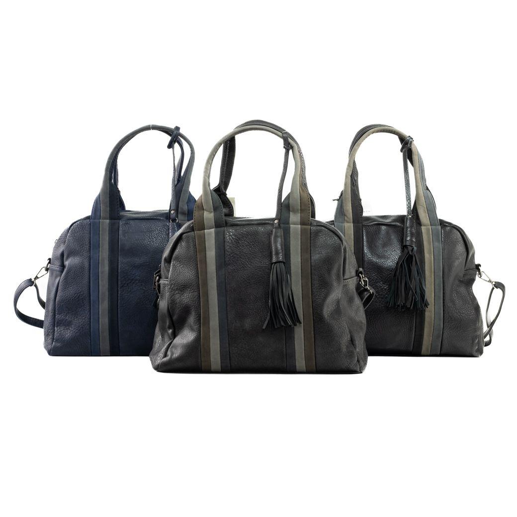 Cartera con franjas de tres colores color Gris-3