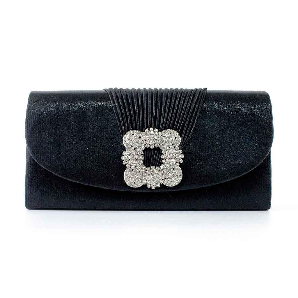 Cartera Textil de Noche Drapeado 358 Mujer Negro Mailea-0