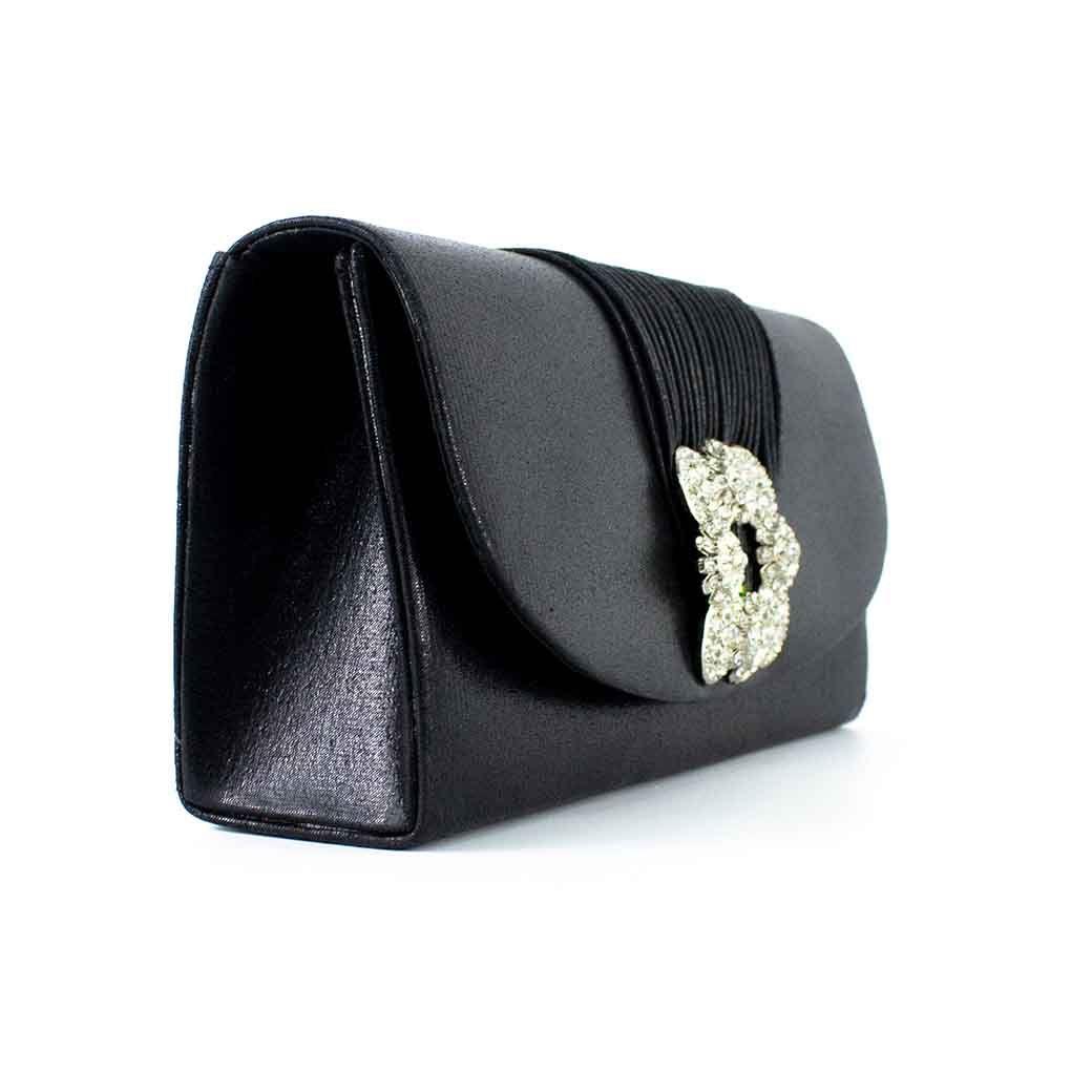 Cartera Textil de Noche Drapeado 358 Mujer Negro Mailea-1