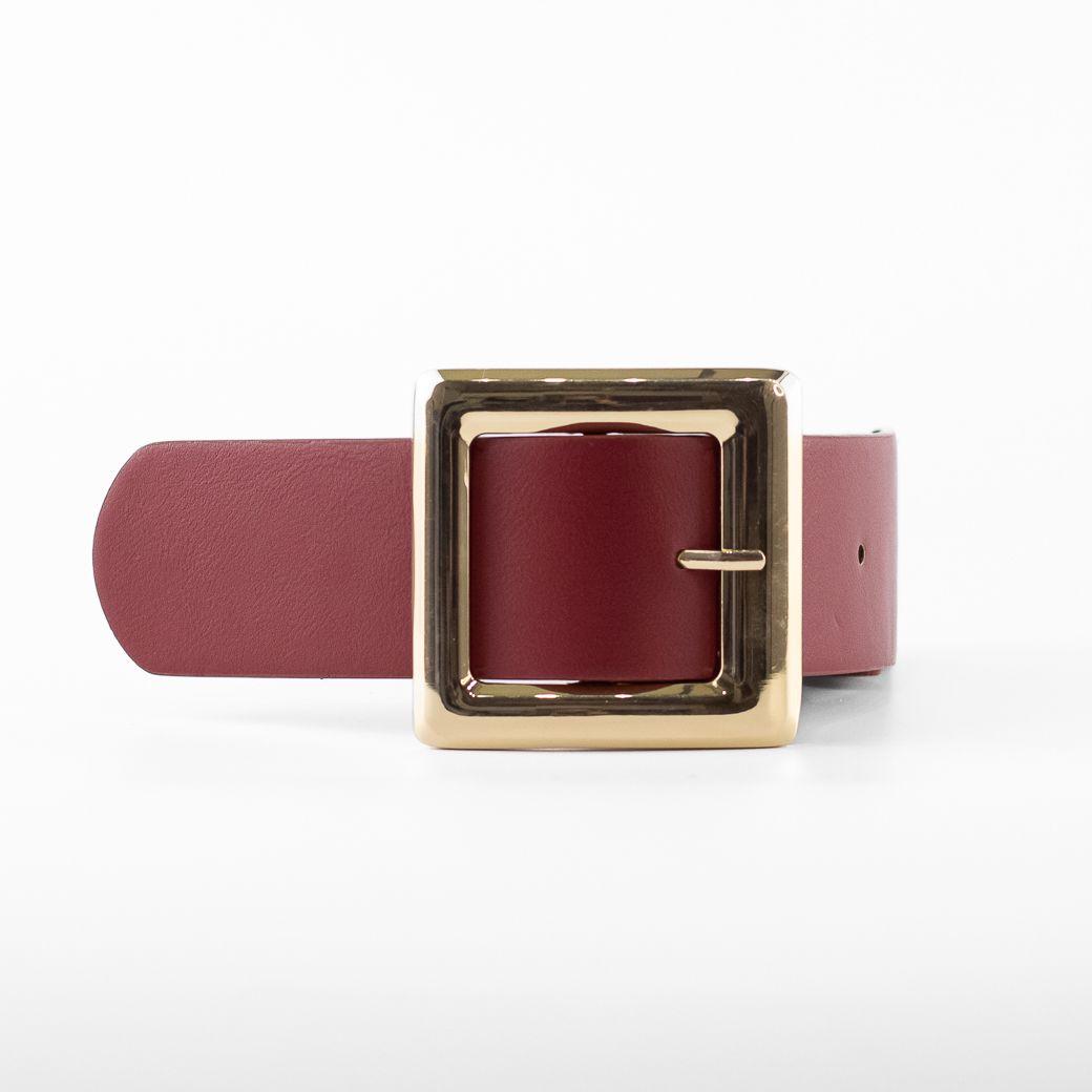 Cinturón Elastico Hebilla Metal Cuadrado Mujer Rojo Mailea-1