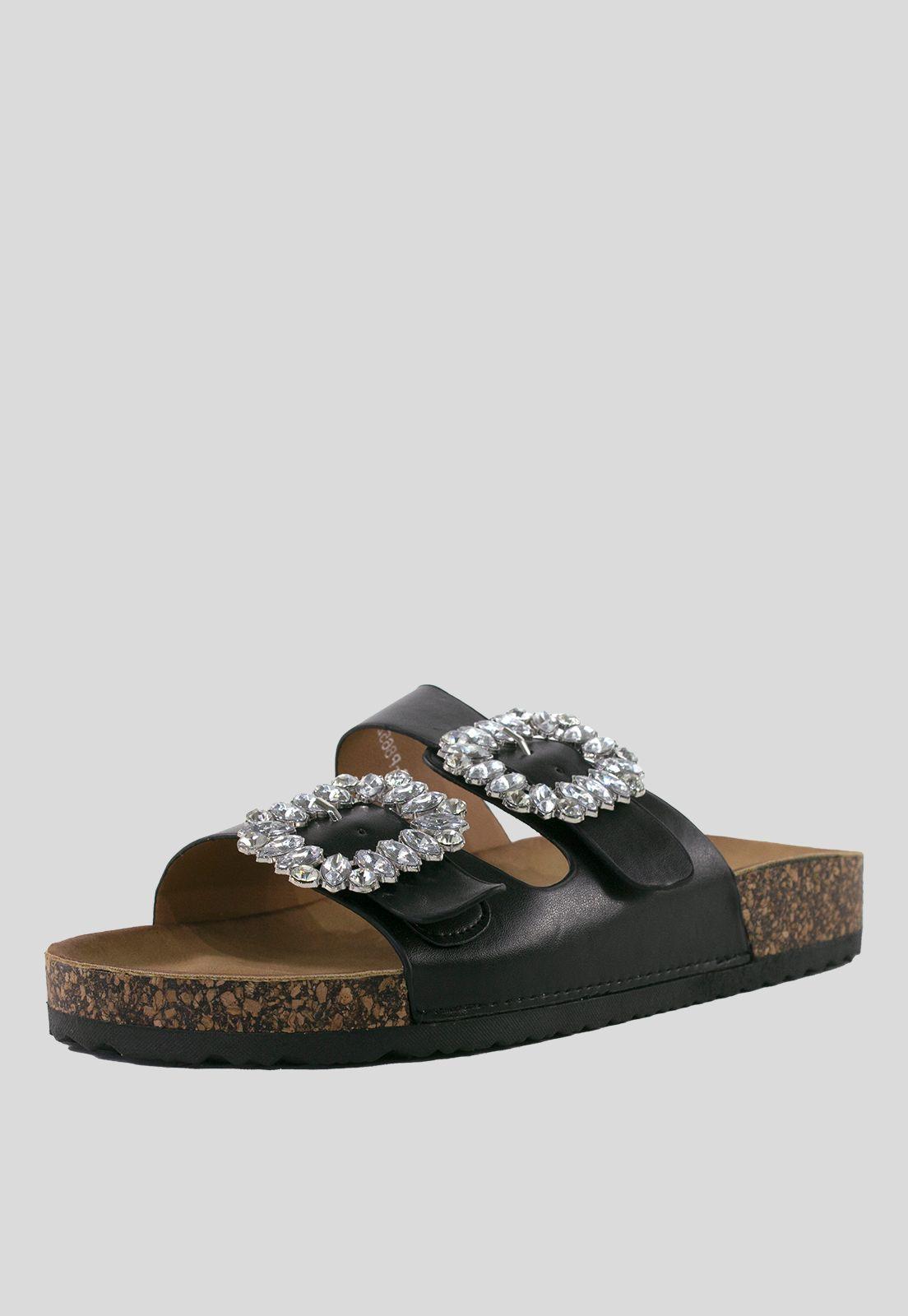 Sandalia Baja 2 Hebilla Strass Negro-0
