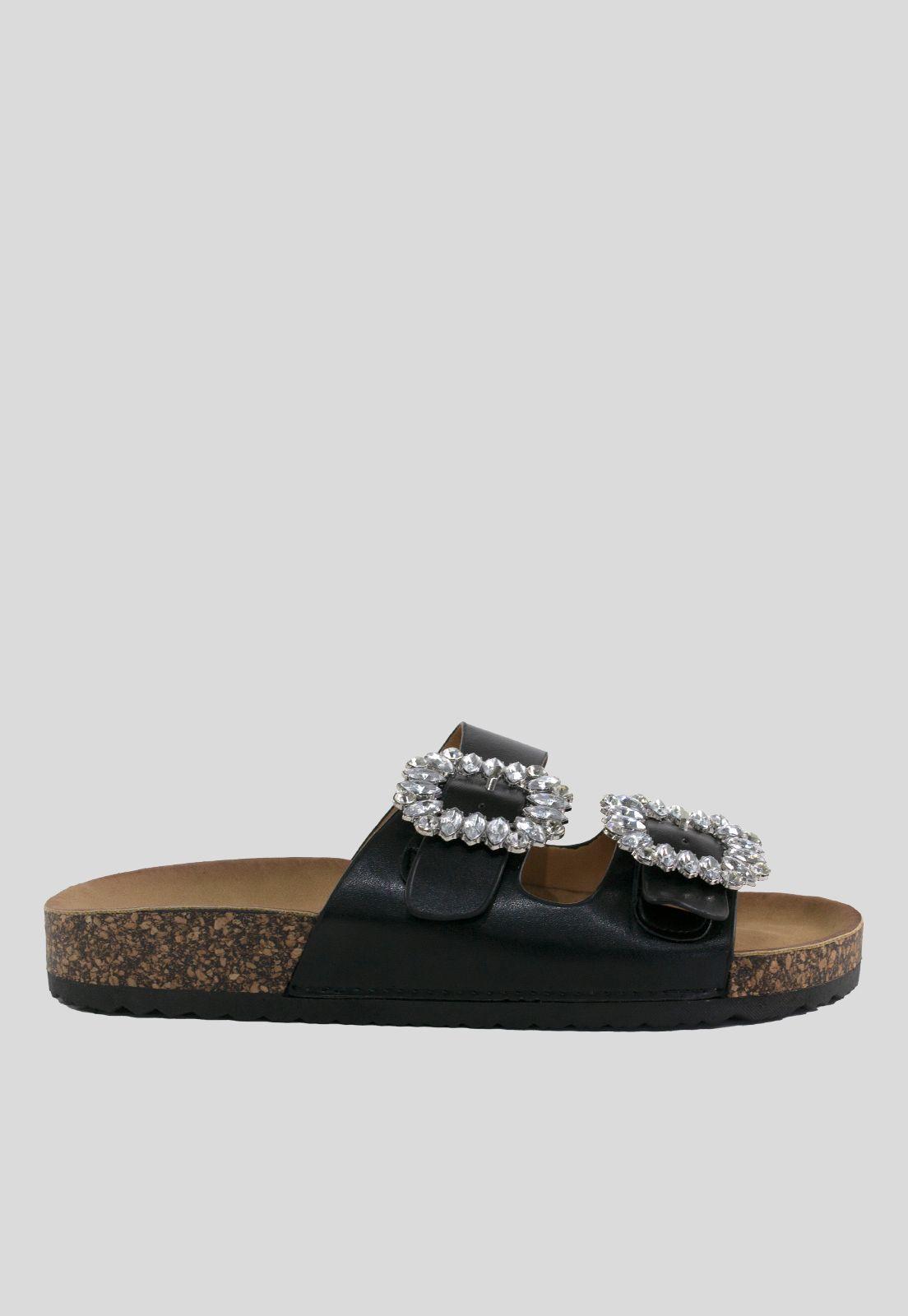 Sandalia Baja 2 Hebilla Strass Negro-1