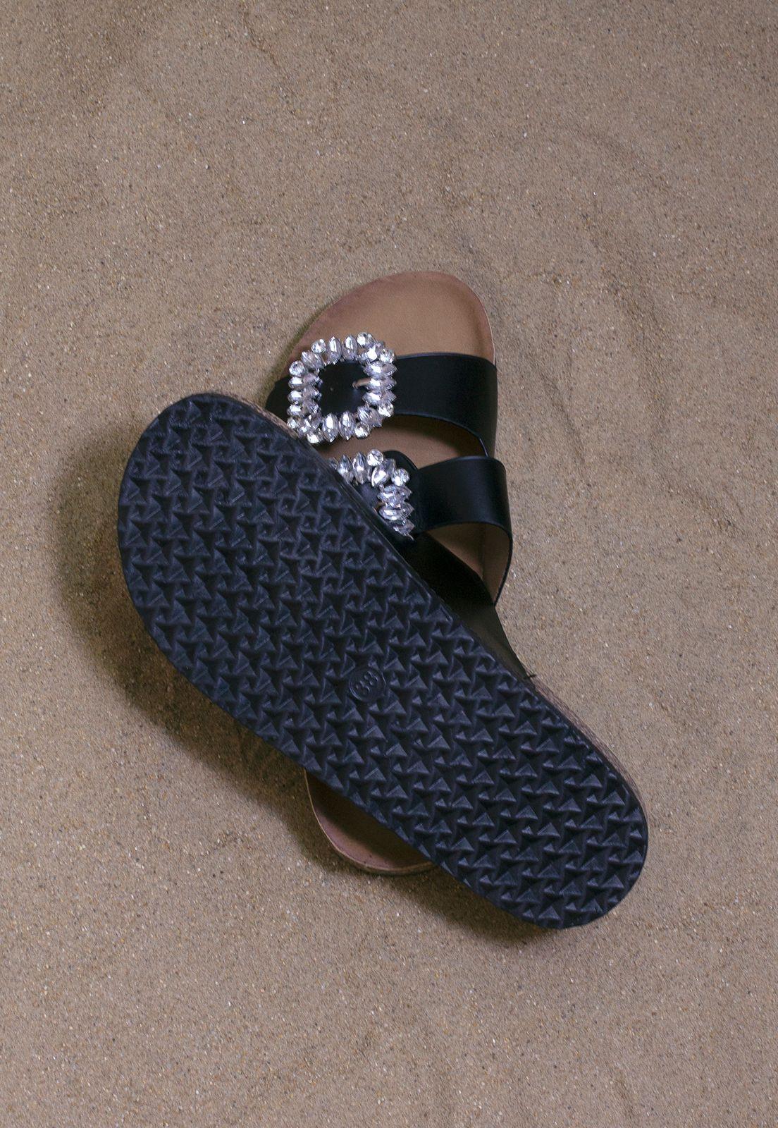 Sandalia Baja 2 Hebilla Strass Negro-3