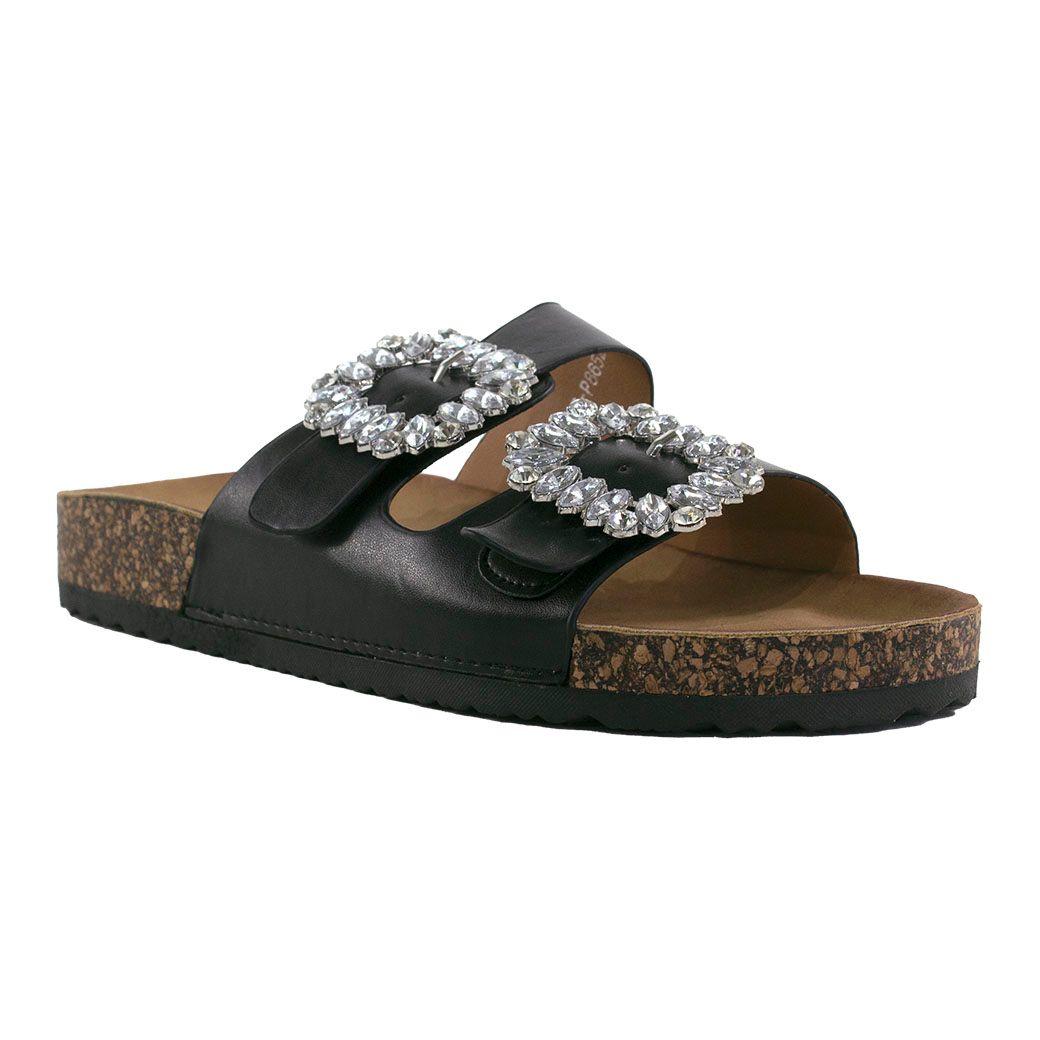 Sandalia Baja C/2 Hebilla Strass Negro-0