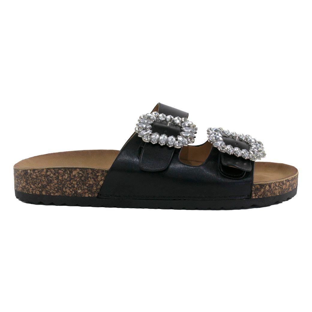 Sandalia Baja C/2 Hebilla Strass Negro-1