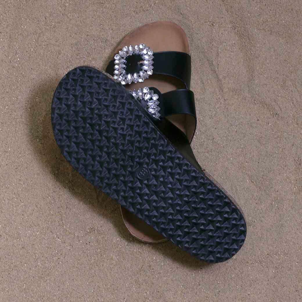Sandalia Baja C/2 Hebilla Strass Negro-3
