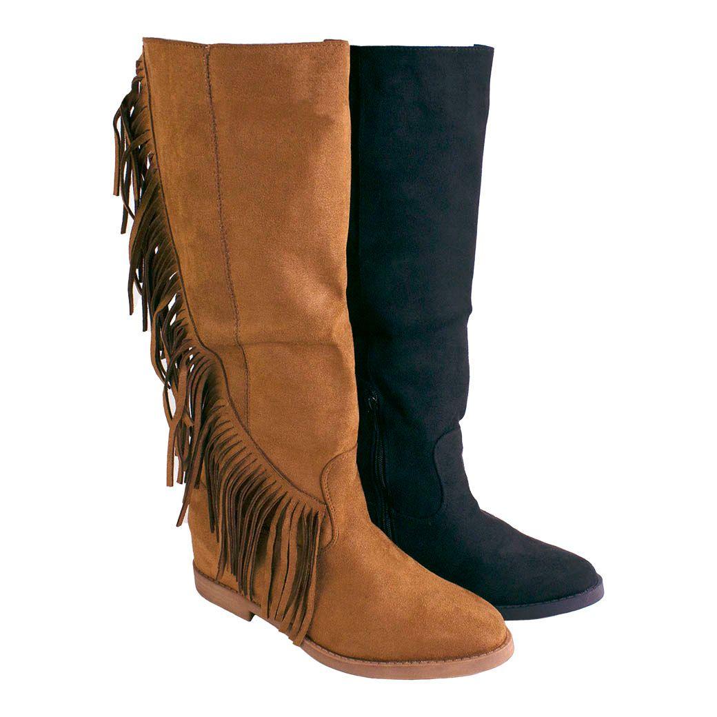 Bota Mujer Gamuza Flecos Negro-4