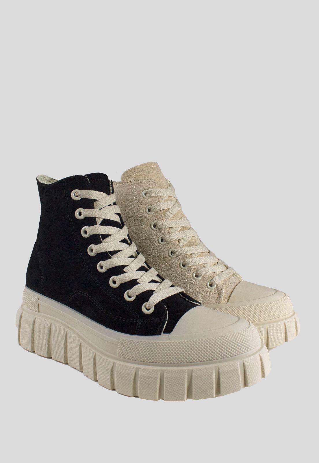 Botin Mujer Zapatilla Alto Negro-3