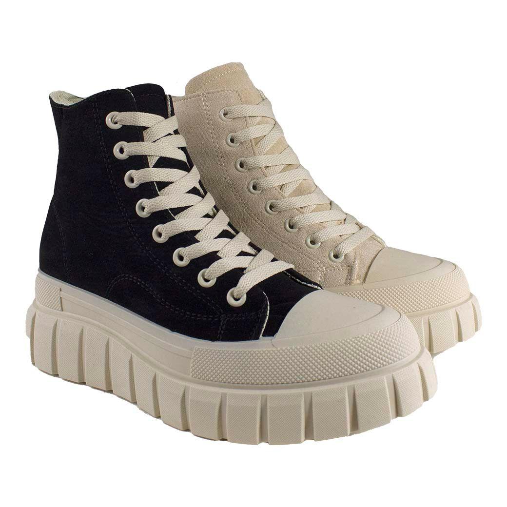 Botin Mujer Zapatilla Alto Negro-3