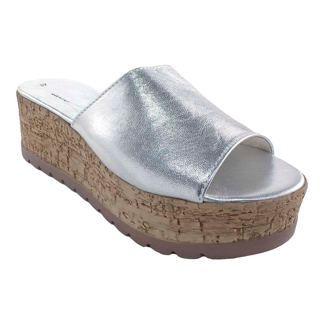 Sandalia Cuero Metal Faja Ancha Plata-0