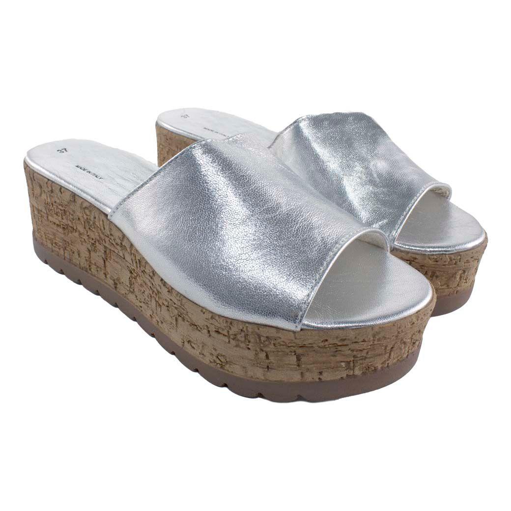 Sandalia Cuero Metal Faja Ancha Plata-2