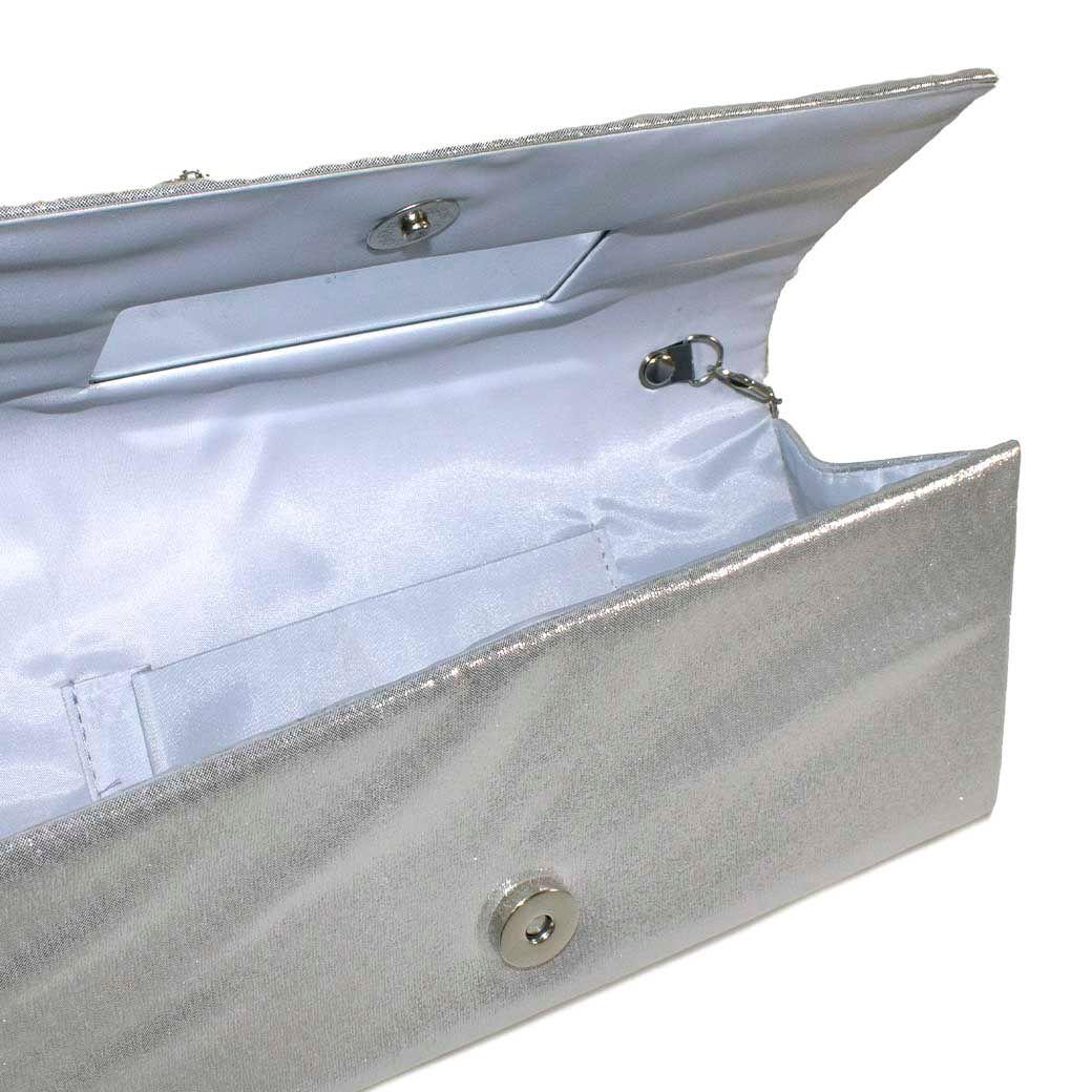 Cartera noche grande lisa tela Plata-3