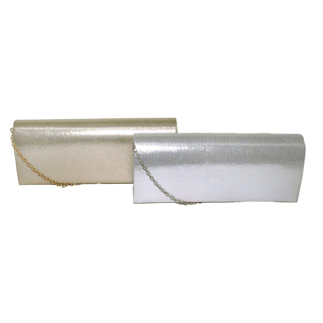 Cartera noche grande lisa tela Plata-5