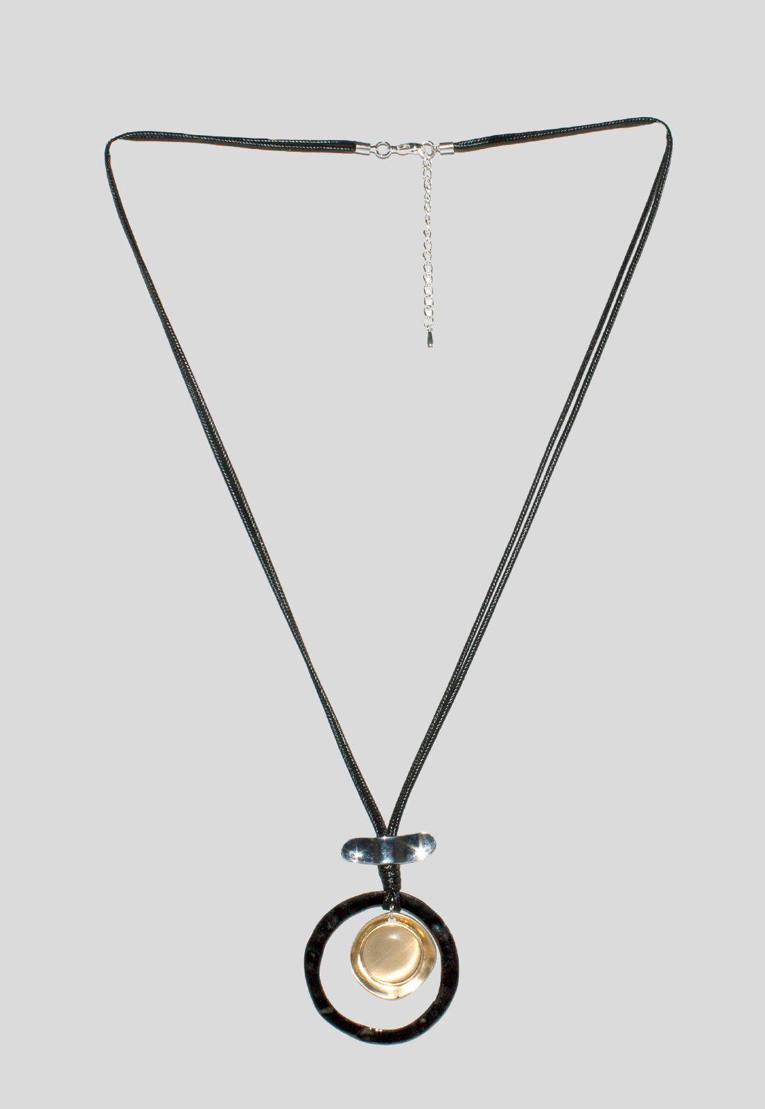 Collar largo placa perla Negro-0