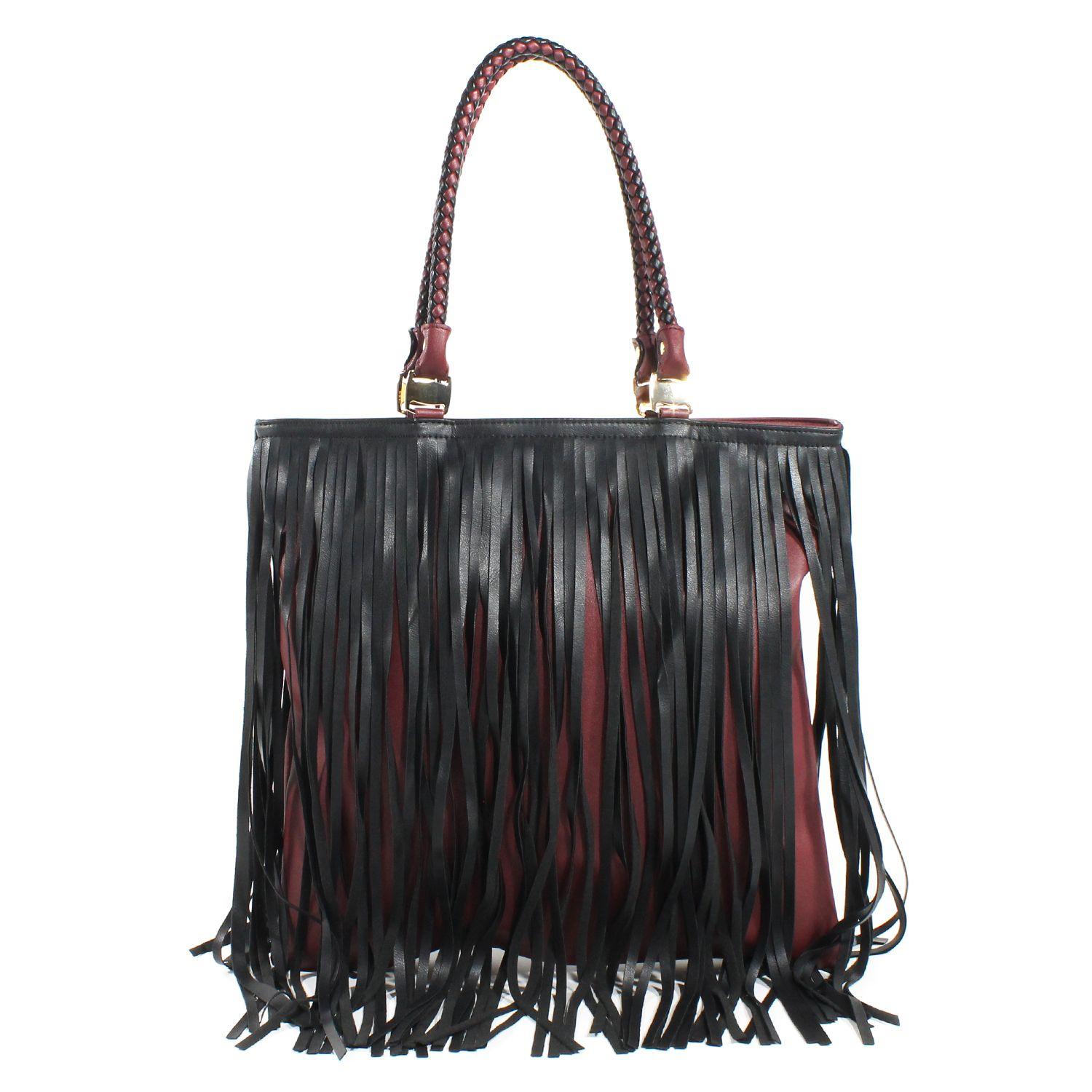 Cartera Flecos Manilla Trenzada Burdeo-0